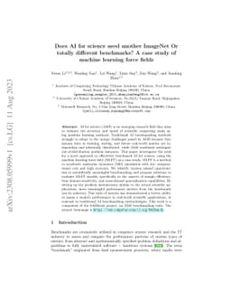 Does AI for science need another ImageNet Or totally different
  benchmarks? A case study of machine learning force fields