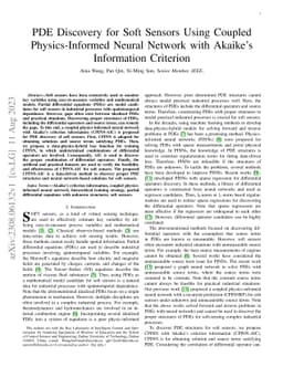 PDE Discovery for Soft Sensors Using Coupled Physics-Informed Neural
  Network with Akaike's Information Criterion