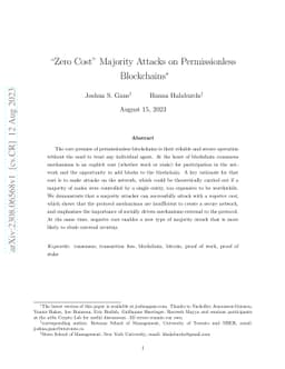 "Zero Cost'' Majority Attacks on Permissionless Blockchains