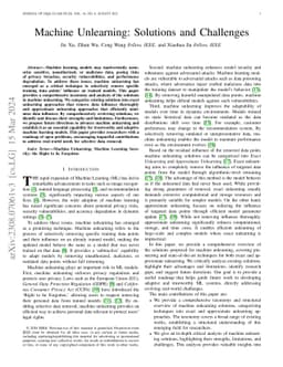 Machine Unlearning: Solutions and Challenges