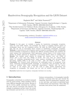 Handwritten Stenography Recognition and the LION Dataset