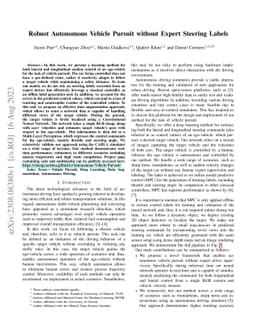 Robust Autonomous Vehicle Pursuit without Expert Steering Labels