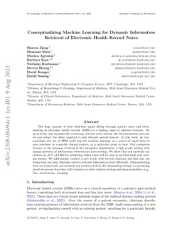 Conceptualizing Machine Learning for Dynamic Information Retrieval of
  Electronic Health Record Notes