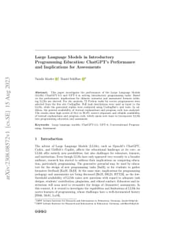 Large Language Models in Introductory Programming Education: ChatGPT's
  Performance and Implications for Assessments