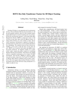 BOTT: Box Only Transformer Tracker for 3D Object Tracking