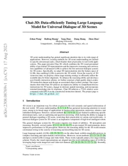 Chat-3D: Data-efficiently Tuning Large Language Model for Universal
  Dialogue of 3D Scenes