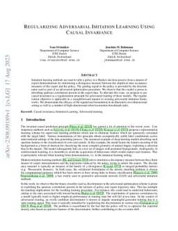 Regularizing Adversarial Imitation Learning Using Causal Invariance