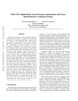 NAPA-VQ: Neighborhood Aware Prototype Augmentation with Vector
  Quantization for Continual Learning