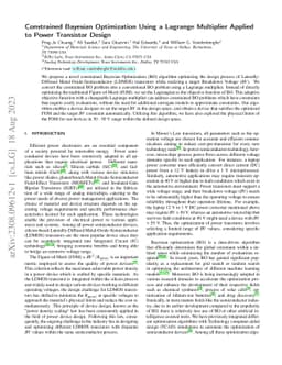 Constrained Bayesian Optimization Using a Lagrange Multiplier Applied to
  Power Transistor Design