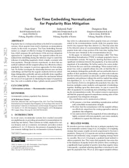 Test Time Embedding Normalization for Popularity Bias Mitigation