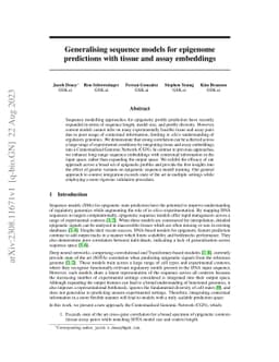 Generalising sequence models for epigenome predictions with tissue and
  assay embeddings