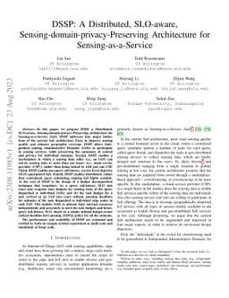 DSSP: A Distributed, SLO-aware, Sensing-domain-privacy-Preserving
  Architecture for Sensing-as-a-Service