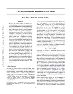 On Universally Optimal Algorithms for A/B Testing