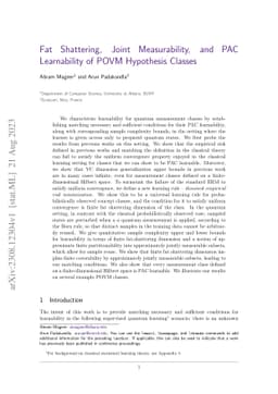 Fat Shattering, Joint Measurability, and PAC Learnability of POVM
  Hypothesis Classes