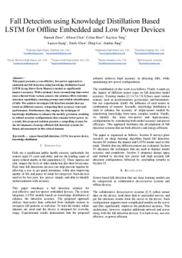 Fall Detection using Knowledge Distillation Based Long short-term memory
  for Offline Embedded and Low Power Devices