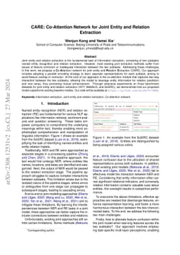 CARE: Co-Attention Network for Joint Entity and Relation Extraction