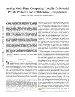 Analog Multi-Party Computing: Locally Differential Private Protocols for
  Collaborative Computations