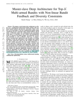 Master-slave Deep Architecture for Top-K Multi-armed Bandits with
  Non-linear Bandit Feedback and Diversity Constraints