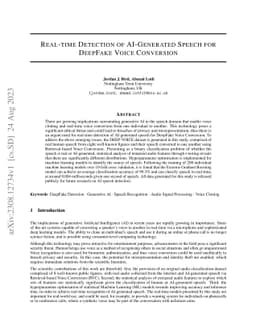 Real-time Detection of AI-Generated Speech for DeepFake Voice Conversion