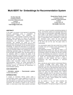 Multi-BERT for Embeddings for Recommendation System