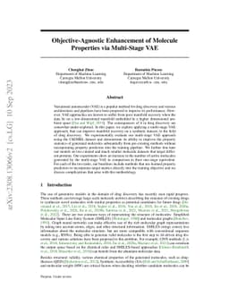 Objective-Agnostic Enhancement of Molecule Properties via Multi-Stage
  VAE