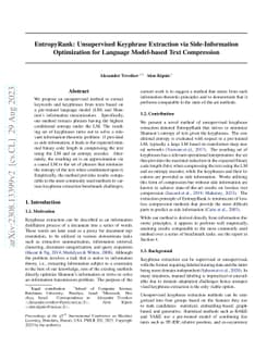 EntropyRank: Unsupervised Keyphrase Extraction via Side-Information
  Optimization for Language Model-based Text Compression