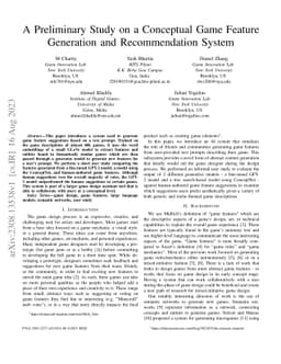 A Preliminary Study on a Conceptual Game Feature Generation and
  Recommendation System