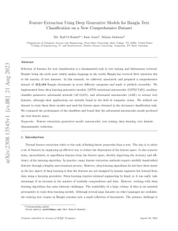 Feature Extraction Using Deep Generative Models for Bangla Text
  Classification on a New Comprehensive Dataset