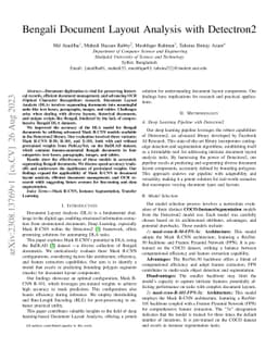Bengali Document Layout Analysis with Detectron2