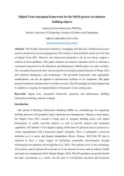 Digital Twin conceptual framework for the O&M process of cubature
  building objects