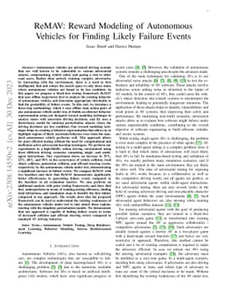 ReMAV: Reward Modeling of Autonomous Vehicles for Finding Likely Failure
  Events