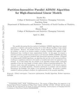 Partition-Insensitive Parallel ADMM Algorithm for High-dimensional
  Linear Models