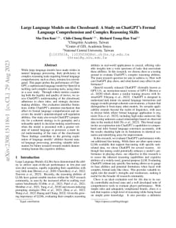 Large Language Models on the Chessboard: A Study on ChatGPT's Formal
  Language Comprehension and Complex Reasoning Skills
