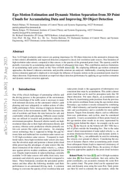 Ego-Motion Estimation and Dynamic Motion Separation from 3D Point Clouds
  for Accumulating Data and Improving 3D Object Detection