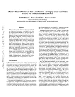 Adaptive Attack Detection in Text Classification: Leveraging Space
  Exploration Features for Text Sentiment Classification