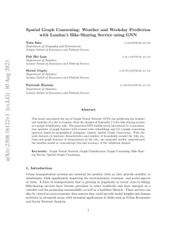 Spatial Graph Coarsening: Weather and Weekday Prediction with London's
  Bike-Sharing Service using GNN