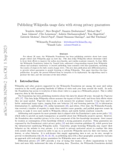 Publishing Wikipedia usage data with strong privacy guarantees