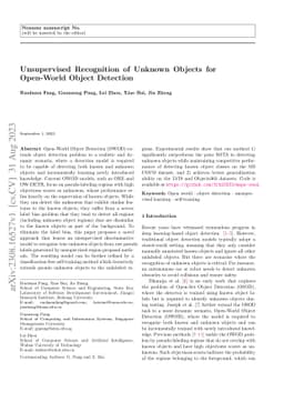 Unsupervised Recognition of Unknown Objects for Open-World Object
  Detection