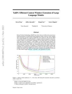 YaRN: Efficient Context Window Extension of Large Language Models