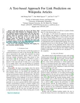 A Text-based Approach For Link Prediction on Wikipedia Articles