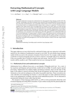 Extracting Mathematical Concepts with Large Language Models