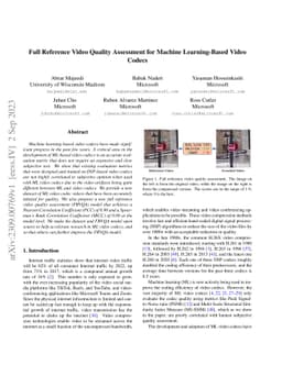 Full Reference Video Quality Assessment for Machine Learning-Based Video
  Codecs