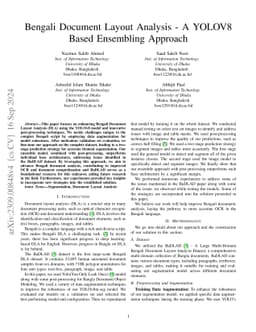 Bengali Document Layout Analysis -- A YOLOV8 Based Ensembling Approach