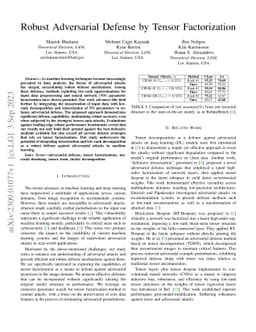 Robust Adversarial Defense by Tensor Factorization