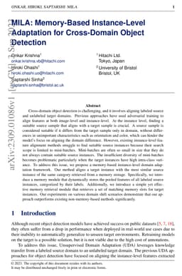 MILA: Memory-Based Instance-Level Adaptation for Cross-Domain Object
  Detection
