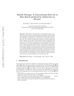 Hateful Messages: A Conversational Data Set of Hate Speech produced by
  Adolescents on Discord