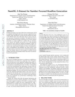 NumHG: A Dataset for Number-Focused Headline Generation