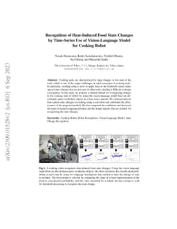 Recognition of Heat-Induced Food State Changes by Time-Series Use of
  Vision-Language Model for Cooking Robot