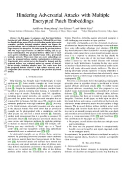 Hindering Adversarial Attacks with Multiple Encrypted Patch Embeddings