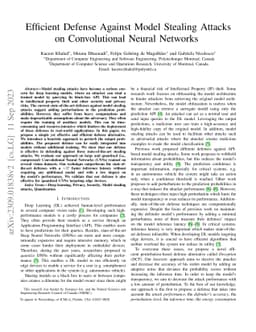 Efficient Defense Against Model Stealing Attacks on Convolutional Neural
  Networks